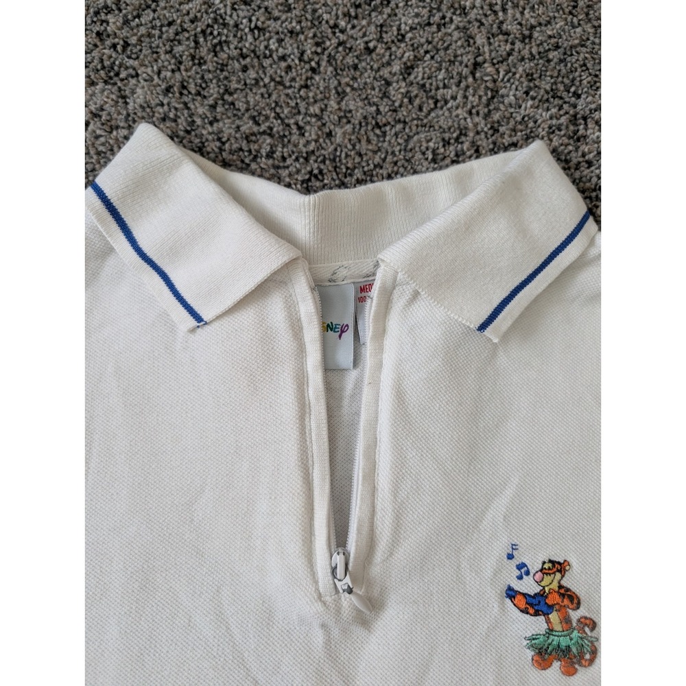 Disney Tigger Hula Sleeveless Polo Shirt White Quarter Zip Cotton Womens Medium - Picture 4 of 6